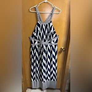 Avenue Navy and White Chevron Dress NWOT